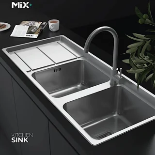 سینک ظرفشویی استیل توکار دو لگنه میکس پلاس مدل 8092-S45 102475632