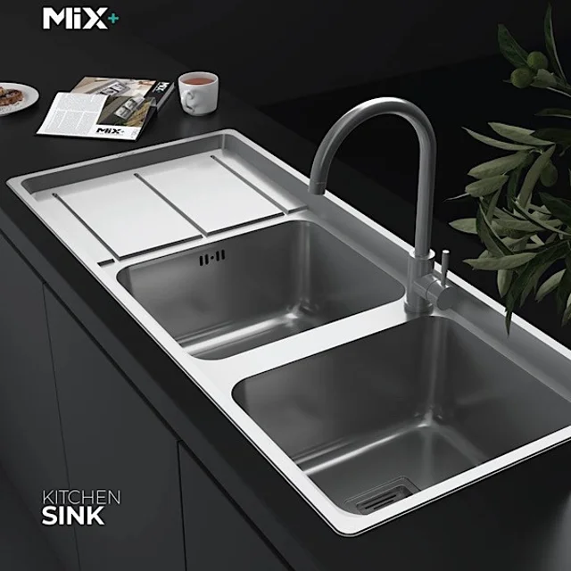 سینک ظرفشویی استیل توکار دو لگنه میکس پلاس مدل 8092-S45 102475632