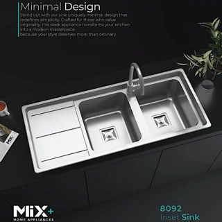سینک ظرفشویی استیل توکار دو لگنه میکس پلاس مدل 8092-S45 102475633